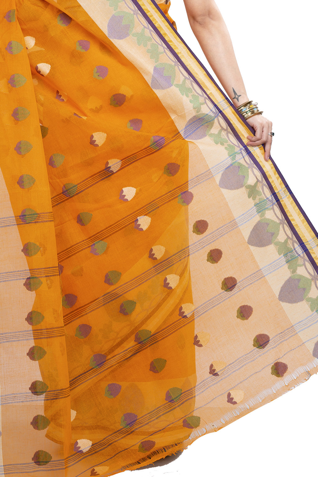 Orange Pure Cotton PaddaPar Tant Saree (776)